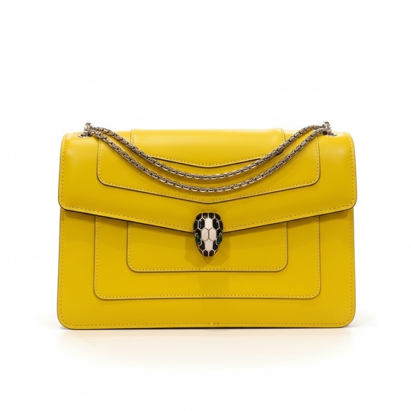 BVLGARI Handbags - Bulgari Yellow Leather Shoulder Bag with Serpent Head Clasp
